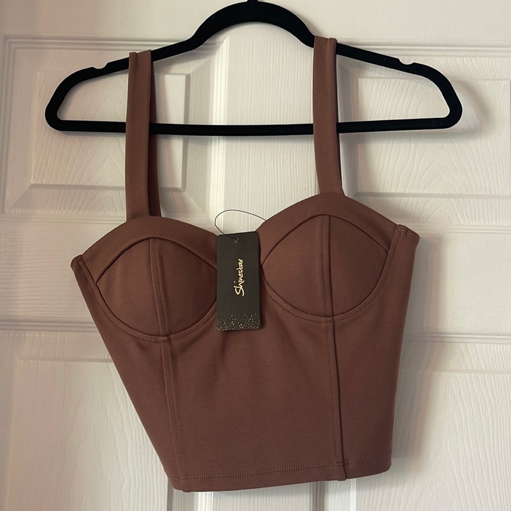 Brown zipper crop NWT